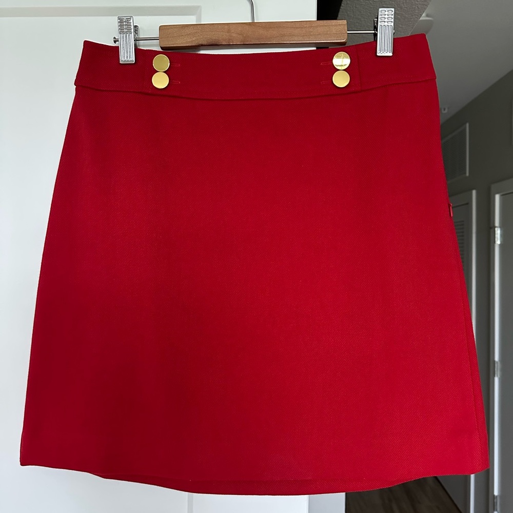 LOFT Red A-Line Skirt with Gold Buttons